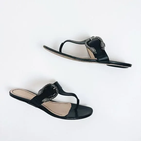 GUCCI Dionysus Black Sandal 38.5 US 8.5 Flat Flip Flop Leather T-Strap Flat GG - Picture 8 of 11